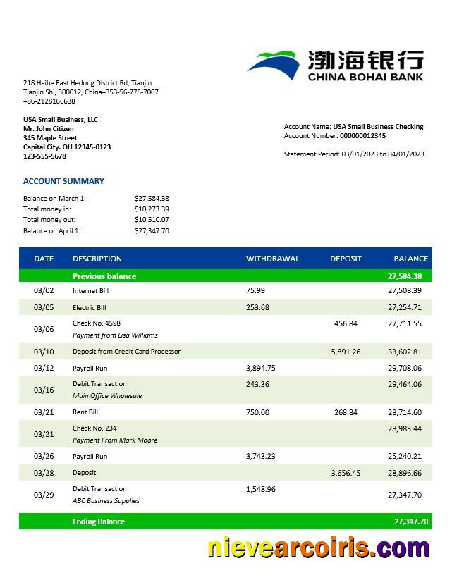 China Bohai Bank business statement